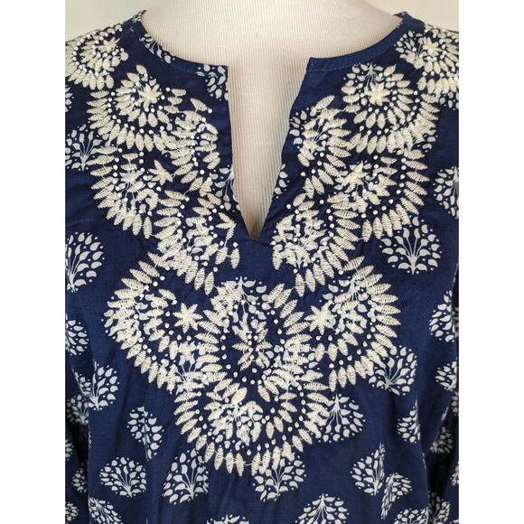 Talbots Top Embroidered Beaded Floral Boho Coastal Cotton Spring Summer Size M - Picture 5 of 13